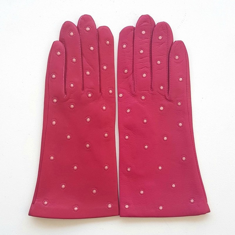 Gants en Cuir d'Agneau Fuchsia Rose Coccinelle Doublés Soie.