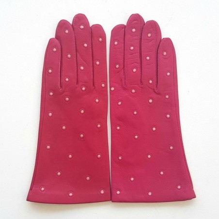 Gants en Cuir d'Agneau Fuchsia Rose Coccinelle Doublés Soie.