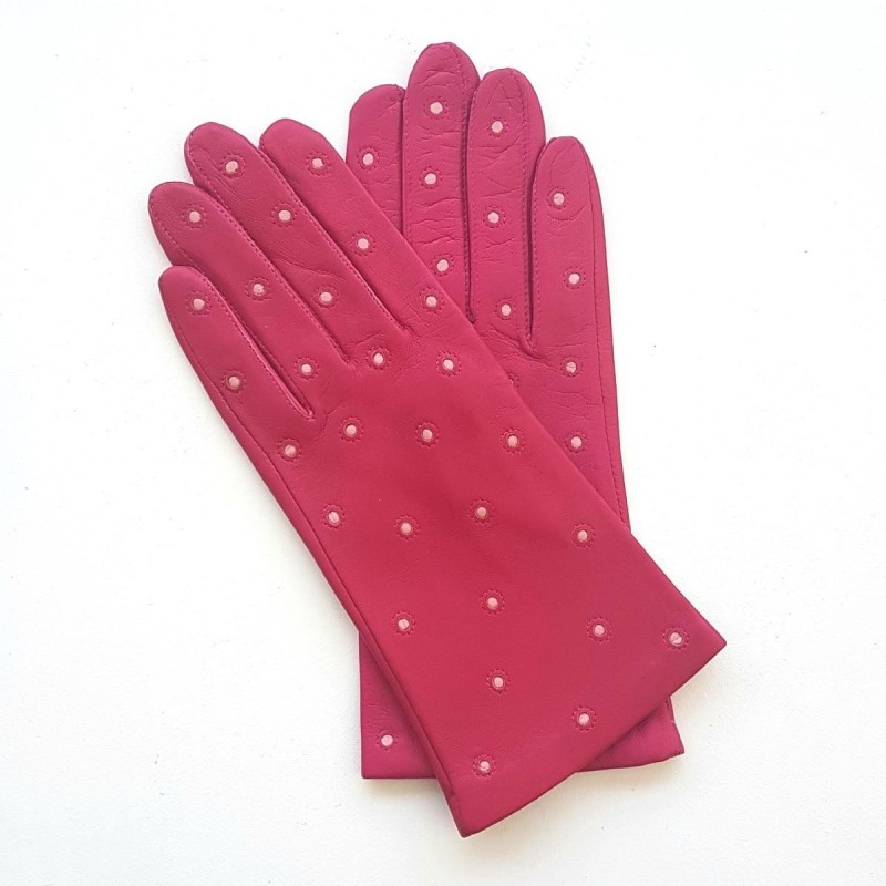 Gants en Cuir d'Agneau Fuchsia Rose Coccinelle Doublés Soie.
