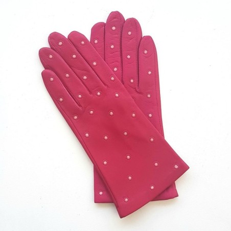 Gants en Cuir d'Agneau Fuchsia Rose Coccinelle Doublés Soie.