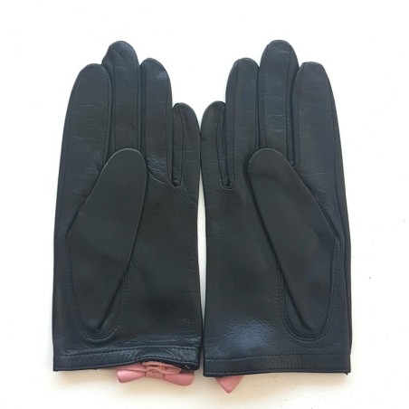 Gants en Cuir d'Agneau Noirs Rose Denise Non Doublés.