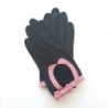 Gants en Cuir d'Agneau Noirs Rose Denise Non Doublés.