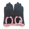 Gants en Cuir d'Agneau Noirs Rose Denise Non Doublés.