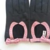 Gants en Cuir d'Agneau Noirs Rose Denise Non Doublés.