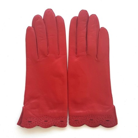 Gants en Cuir d'Agneau Rouge Emilie Doublés Soie.