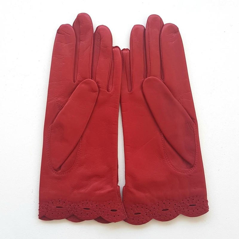 Gants en Cuir d'Agneau Rouge Emilie Doublés Soie.