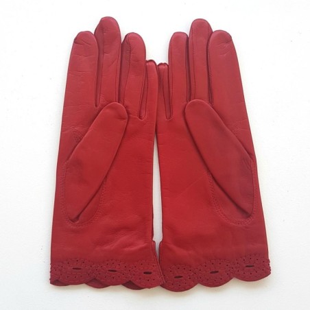 Gants en Cuir d'Agneau Rouge Emilie Doublés Soie.