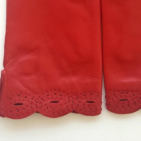 Gants en Cuir d'Agneau Rouge Emilie Doublés Soie.