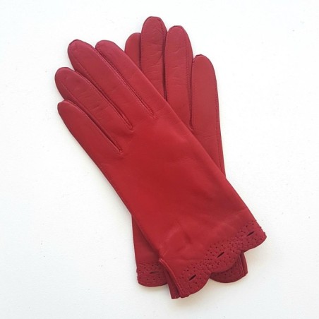 Gants en Cuir d'Agneau Rouge Emilie Doublés Soie.