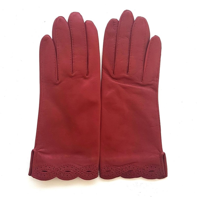 Gants en Cuir d'Agneau Bordeaux Emilie Doublés Soie.