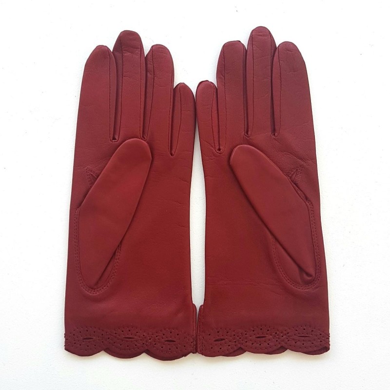 Gants en Cuir d'Agneau Bordeaux Emilie Doublés Soie.