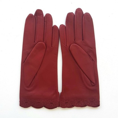 Gants en Cuir d'Agneau Bordeaux Emilie Doublés Soie.