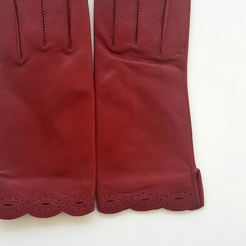 Gants en Cuir d'Agneau Bordeaux Emilie Doublés Soie.