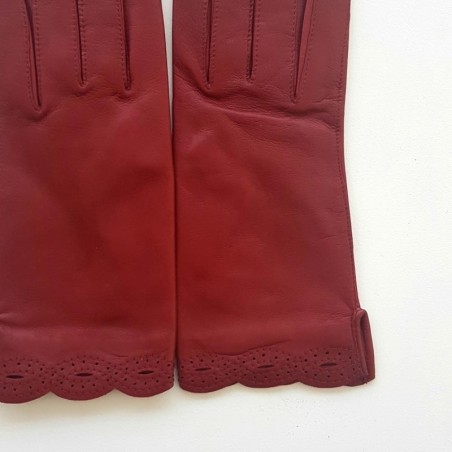 Gants en Cuir d'Agneau Bordeaux Emilie Doublés Soie.