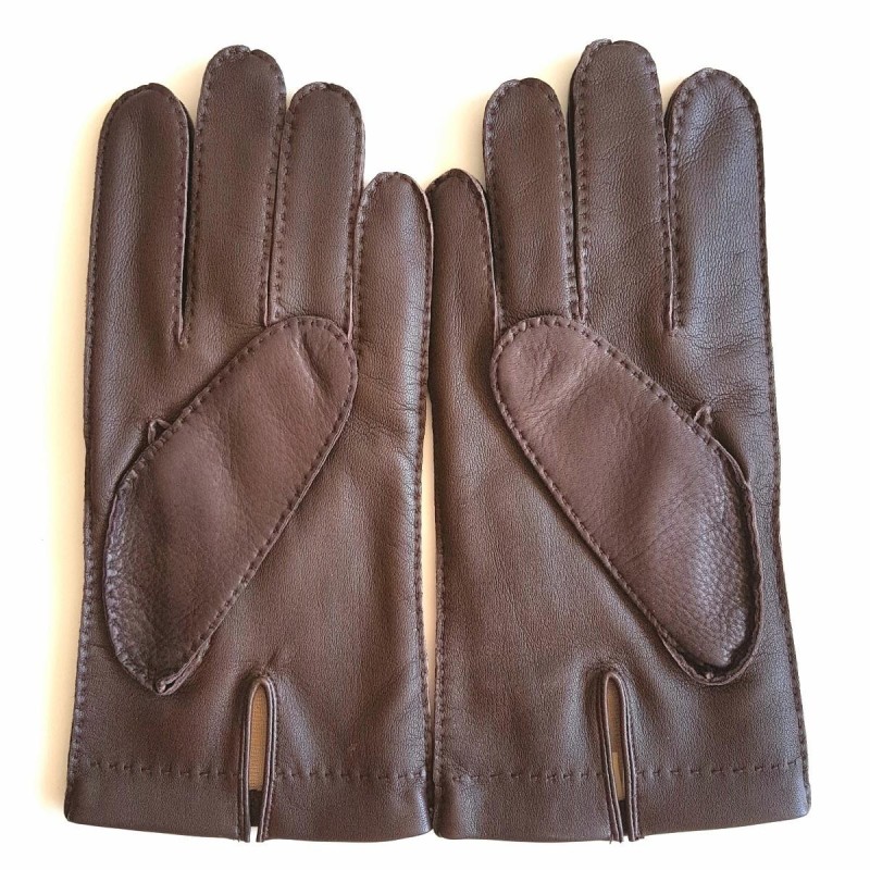 Gants en Cuir de Cerf et d'Agneau Marron Oscar Doublés soie.