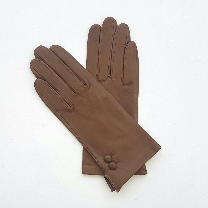 Gants en Cuir d'Agneau Sable Clémentine Doublure en Soie.