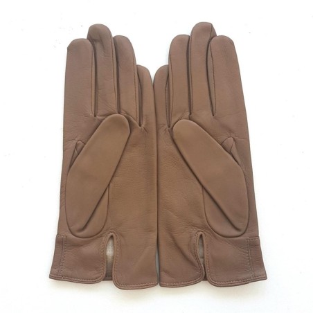 Gants en Cuir d'Agneau Sable Anémone Doublés Soie.