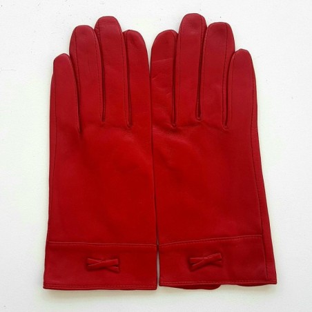 Gants en Cuir d'Agneau Rouge Anémone Doublés en Soie.