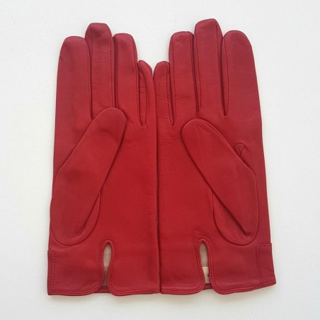 Gants en Cuir d'Agneau Rouge Anémone Doublés en Soie.
