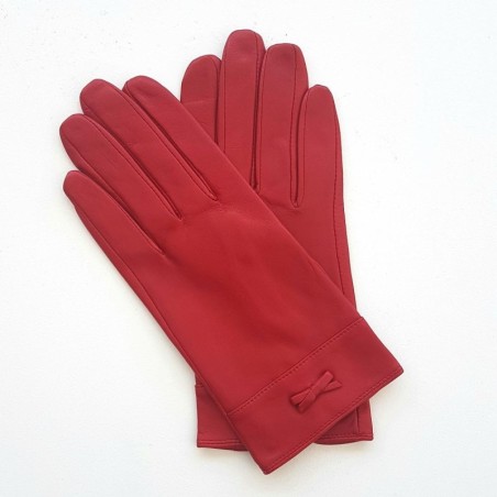 Gants en Cuir d'Agneau Rouge Anémone Doublés en Soie.