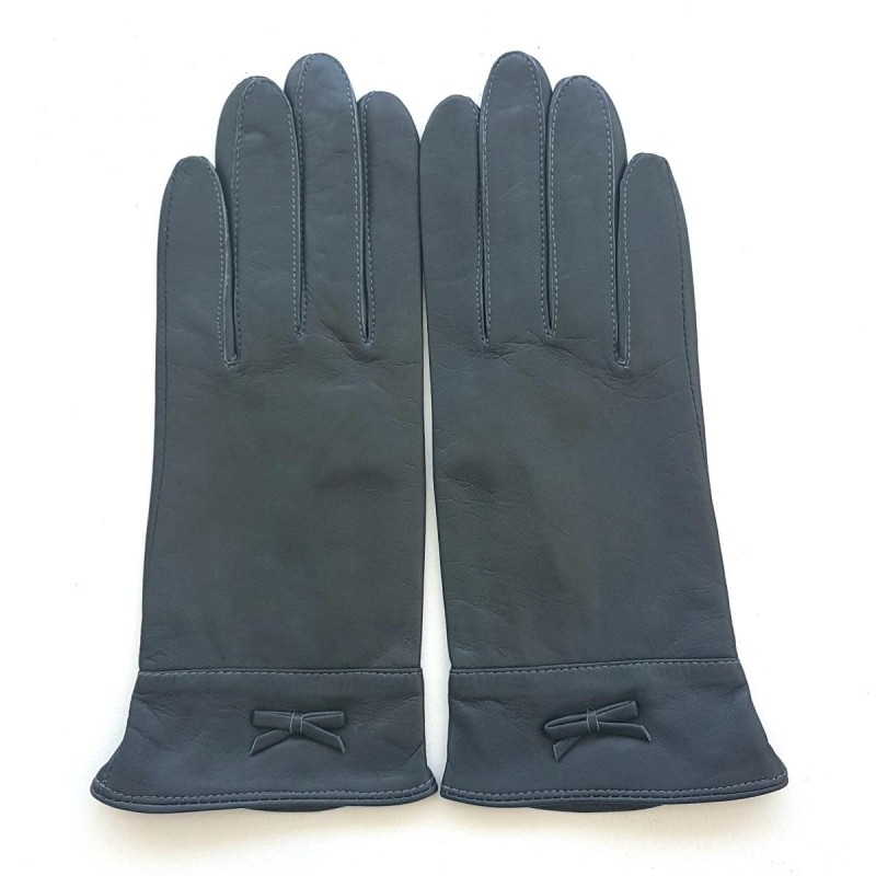 Gants en Cuir d'Agneau Gris Anémone Doublés Soie.
