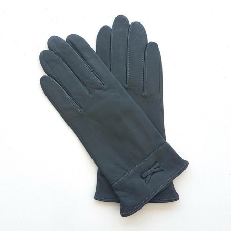 Gants en Cuir d'Agneau Gris Anémone Doublés Soie.