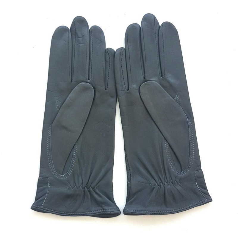Gants en Cuir d'Agneau Gris Anémone Doublés Soie.