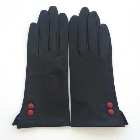 Gants en Cuir d'Agneau Noir Rouge Clémentine Doublés en Soie.
