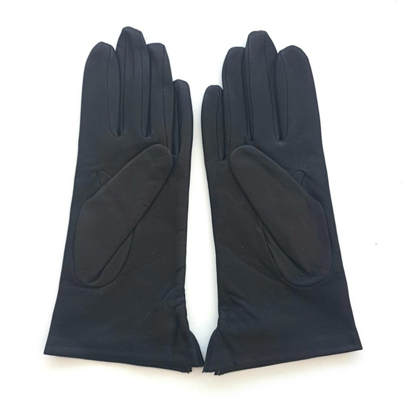 Gants en Cuir d'Agneau Noir Rouge Clémentine Doublés en Soie.