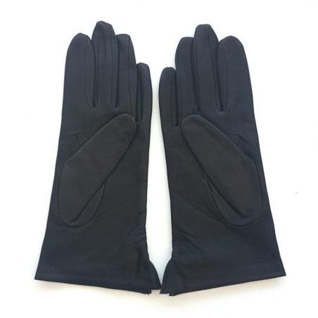 Gants en Cuir d'Agneau Noir Rouge Clémentine Doublés en Soie.