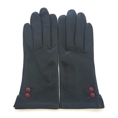 Gants en Cuir d'Agneau Noir Bordeaux Clémentine Doublés Soie.