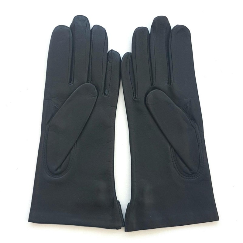 Gants en Cuir d'Agneau Noir Bordeaux Clémentine Doublés Soie.