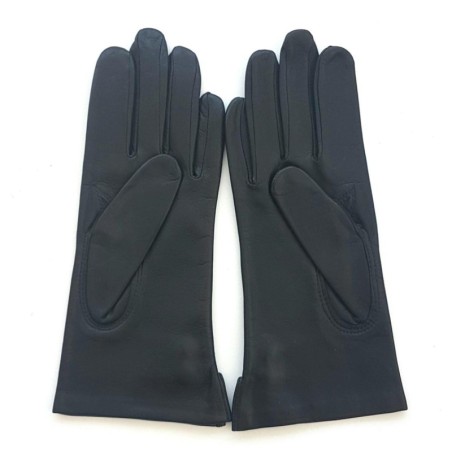 Gants en Cuir d'Agneau Noir Bordeaux Clémentine Doublés Soie.