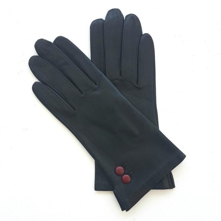 Gants en Cuir d'Agneau Noir Bordeaux Clémentine Doublés Soie.