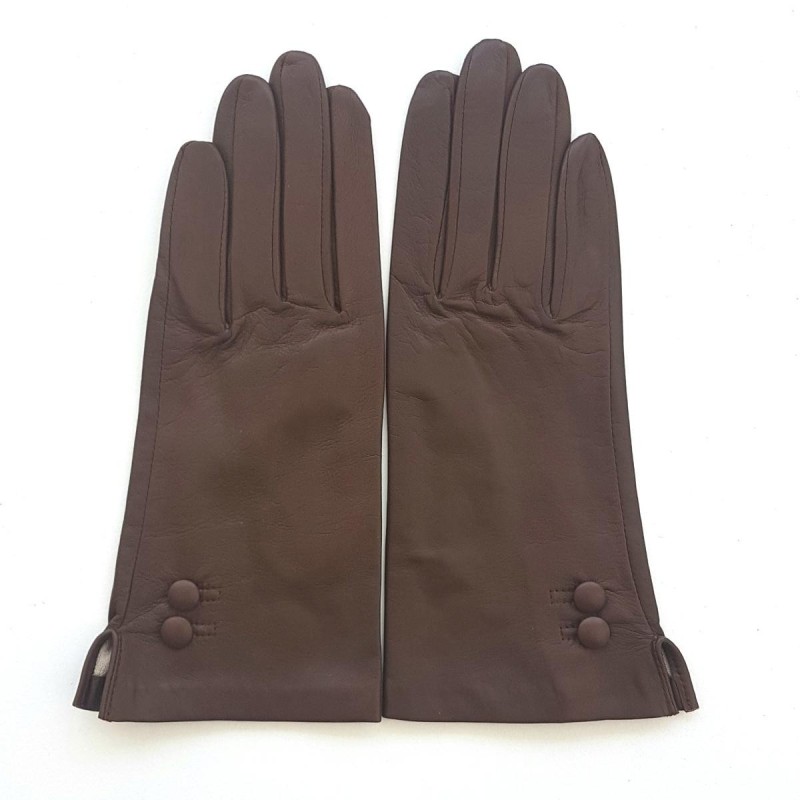 Gants en Cuir d'Agneau Chocolat Clémentine Doublés Soie.