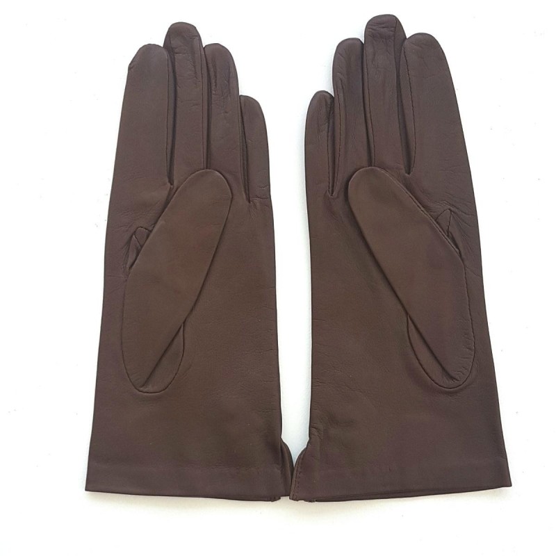 Gants en Cuir d'Agneau Chocolat Clémentine Doublés Soie.
