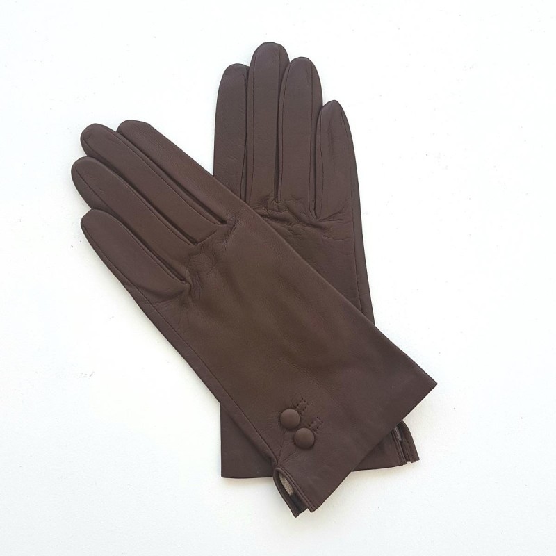 Gants en Cuir d'Agneau Chocolat Clémentine Doublés Soie.