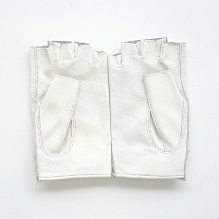Mitaines en Cuir d'Agneau Blancs Pilote Non Doublées.