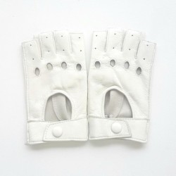 Mitaines en Cuir d'Agneau Blancs Pilote Non Doublées.