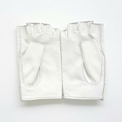 Mitaines en Cuir d'Agneau Blancs Pilote Non Doublées.