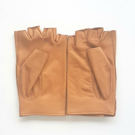Mitaines en Cuir d'Agneau Caramel Pilote Non Doublées.