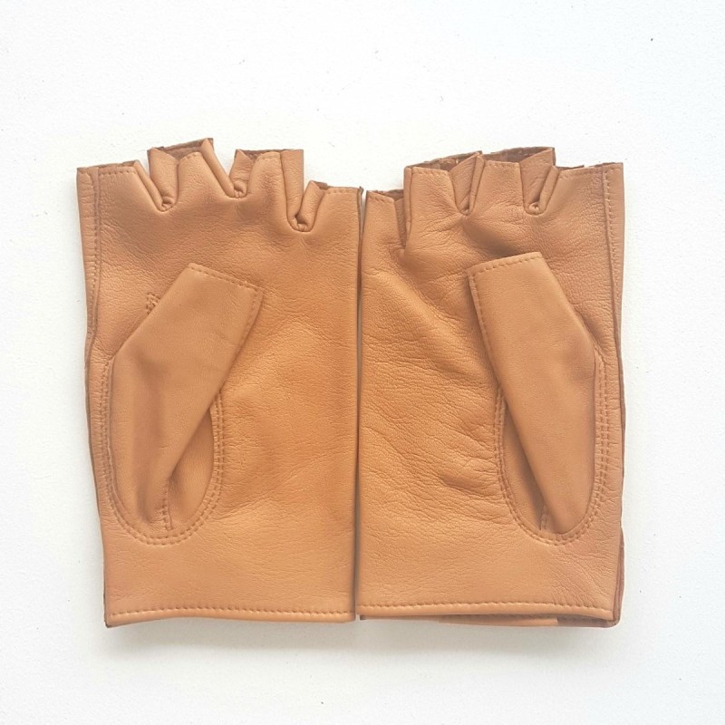 Mitaines en Cuir d'Agneau Caramel Pilote Non Doublées.