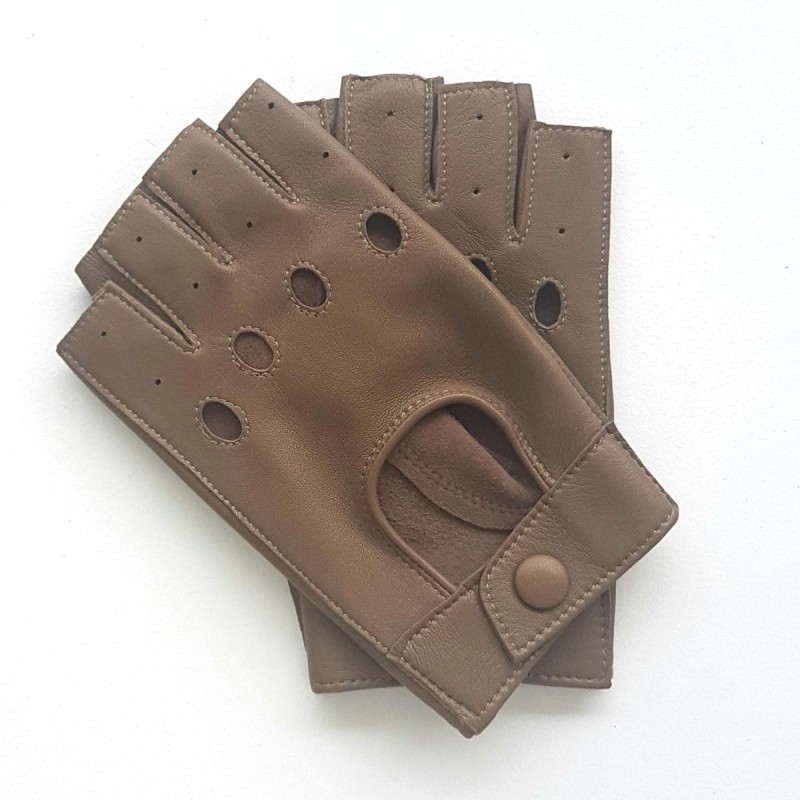 Mitaines en Cuir d'Agneau Sable Pilote Femme Non Doublés.