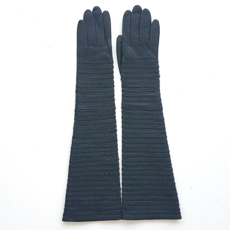 Gants en Cuir d'Agneau Gris Froufrou Doublure en Soie.