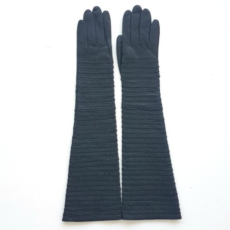 Gants en Cuir d'Agneau Gris Froufrou Doublure en Soie.