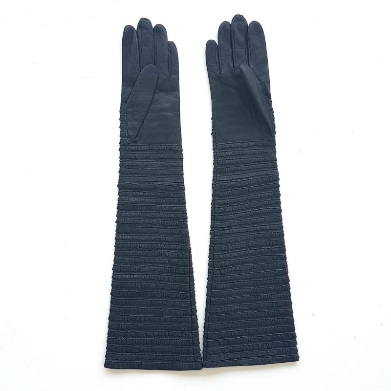 Gants en Cuir d'Agneau Gris Froufrou Doublure en Soie.