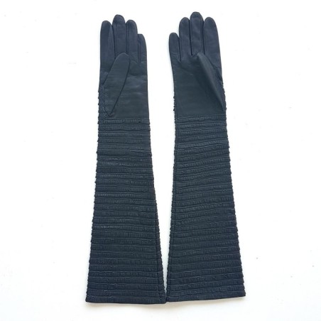 Gants en Cuir d'Agneau Gris Froufrou Doublure en Soie.