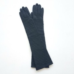 Gants en Cuir d'Agneau Gris Froufrou Doublure en Soie.