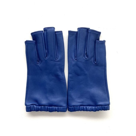 Mitaines en Cuir d'Agneau Bleu Evelyne Doublées de Soie