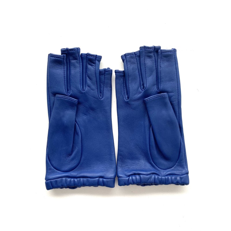 Mitaines en Cuir d'Agneau Bleu Evelyne Doublées de Soie